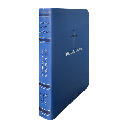 BIblia Hipergigante ARC Full Color c/ Harpa PU Luxo com Índice - Dourada Cruz Azul