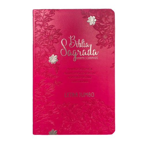 Bíblia Jumbo |ARC | FULL COLOR - Harpa e Corinhos | CAPA PU LUXO | Jardim Pink