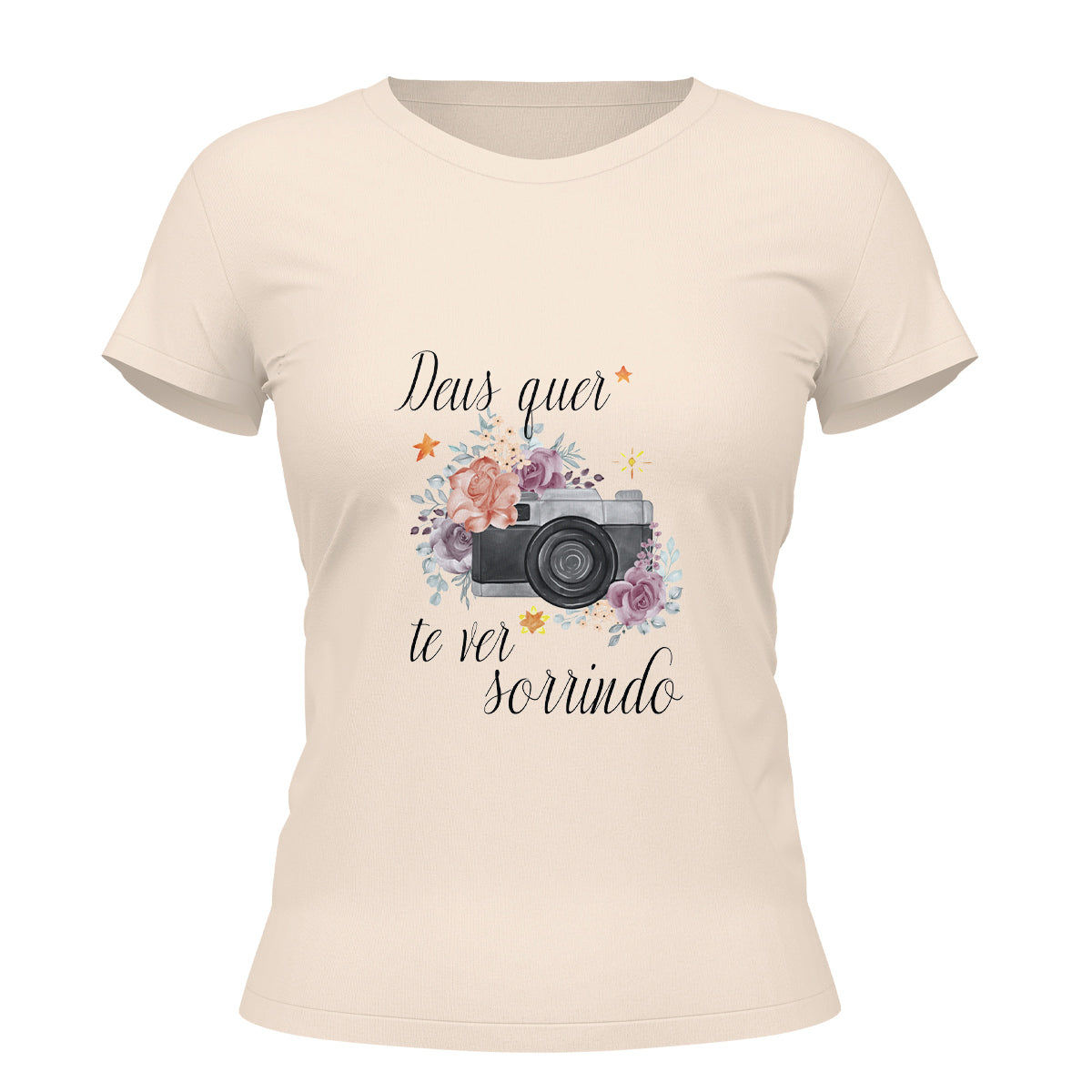 Camiseta Cristã Feminina - Deus quer te ver sorrindo | Off White
