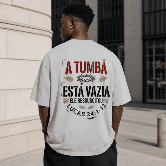 Camiseta Cristã Oversized - Ele Ressuscitou | Branca