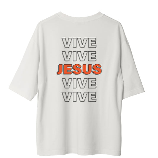 Camiseta Cristã Oversized - Jesus Vive | Branca