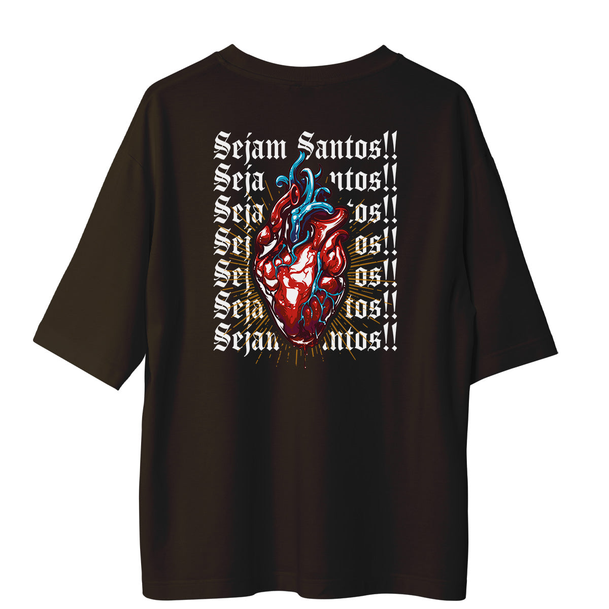 Camiseta Cristã Oversized - Sejam Santos | Ocre