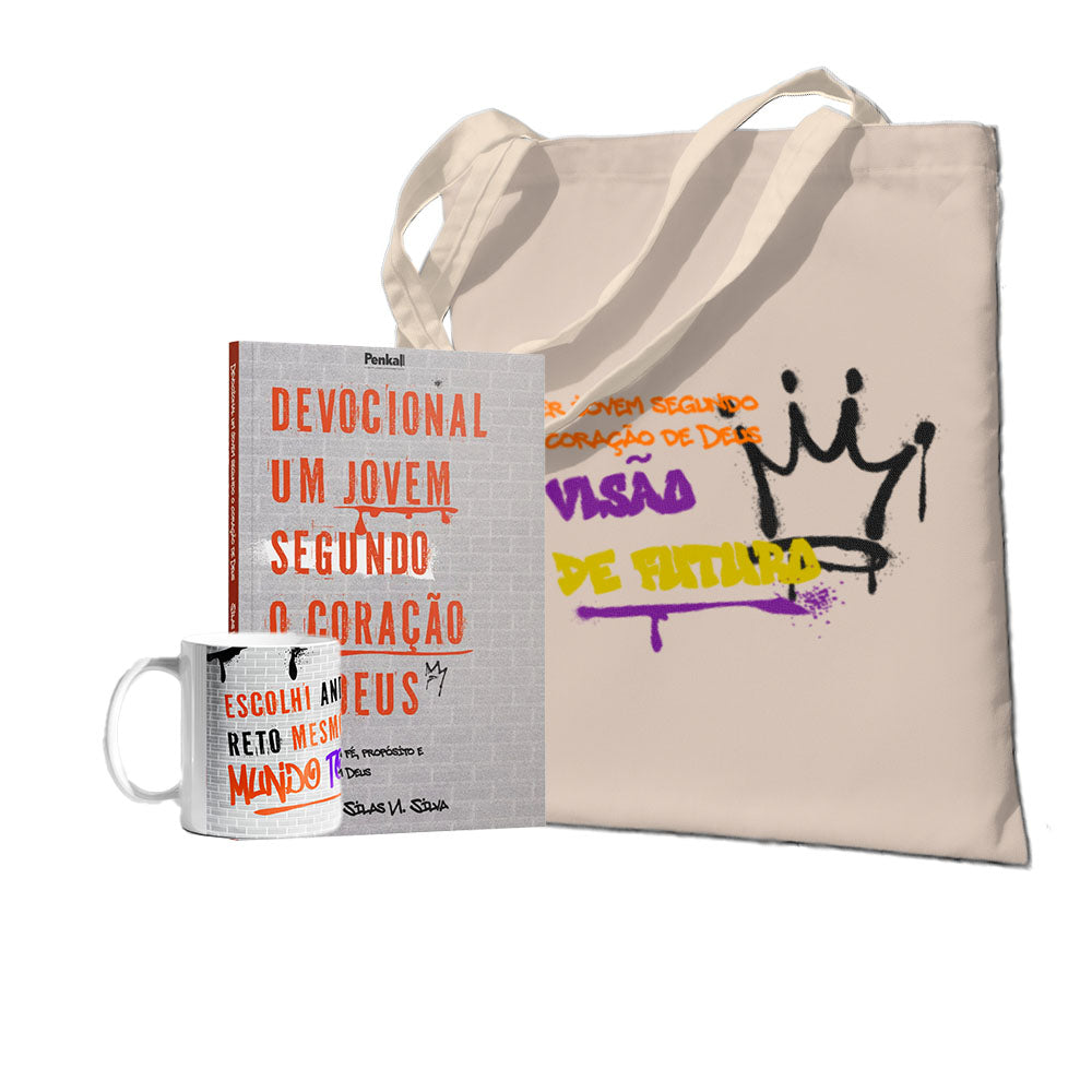 Kit Devocional Um Jovem Segundo o Coração de Deus - Livro + Caneca + Ecobag