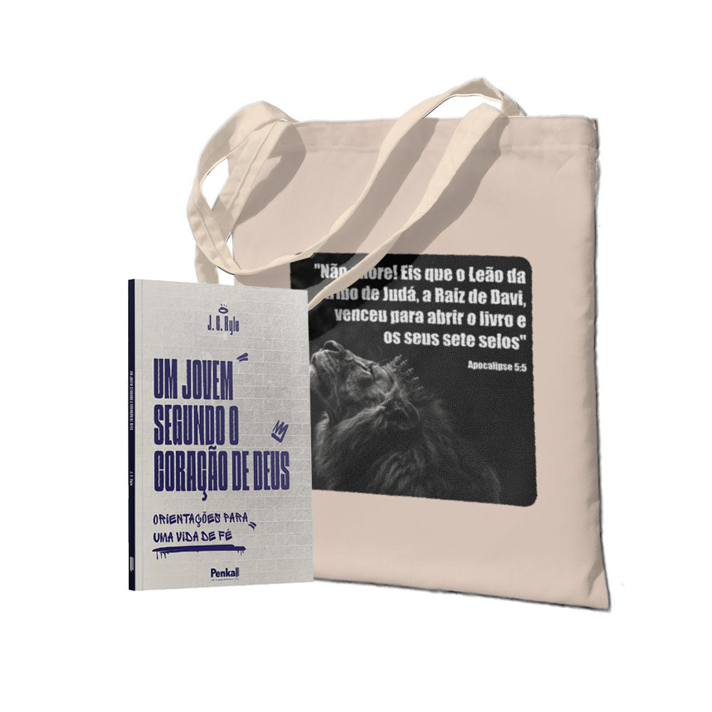 Kit Leão de Judá: Força para os Jovens: Um Jovem Segundo o Coração de Deus - J.C.+Ecobag - Leão de Judá