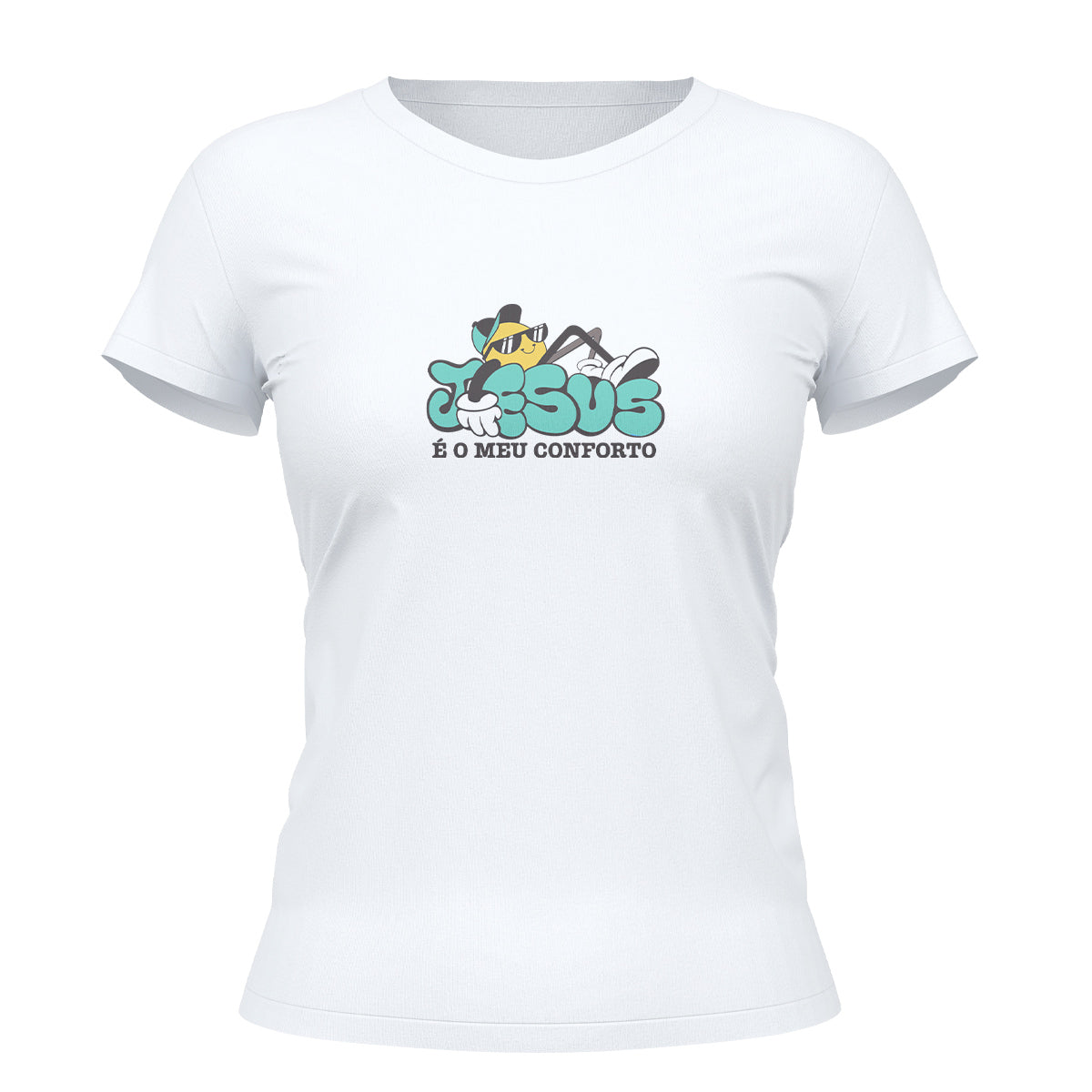 Camiseta Cristã Feminina - Jesus é meu conforto | Branca