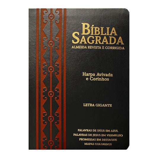 Bíblia Gigante  | ARC | PPM | FULL COLOR | Borda Dourada - Arabesco Preto e Bordo