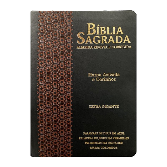 Bíblia Gigante  | ARC | PPM | FULL COLOR | Borda Dourada - Estrela Preta e Bordô