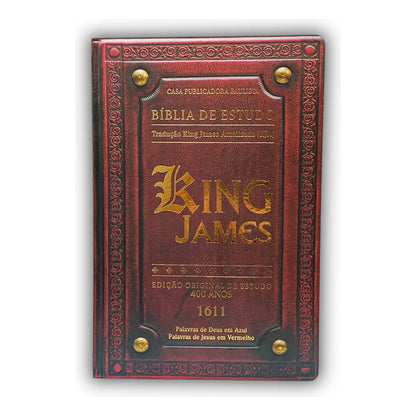 Bíblia De Estudo King James | KJA 1611 | PPM | Full Color | Capa Dura | Couro Bordô