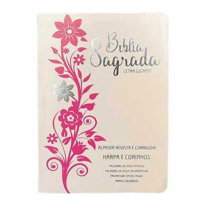Bíblia Gigante  | ARC | PPM | FULL COLOR | Borda Dourada - Rosé e Pink