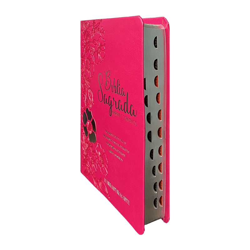BIblia Hipergigante ARC Full Color c/ Harpa PU Luxo com Índice - Prateada Dália Pink