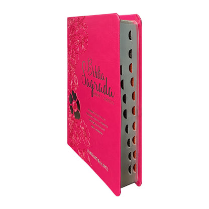 BIblia Hipergigante ARC Full Color c/ Harpa PU Luxo com Índice - Prateada Dália Pink