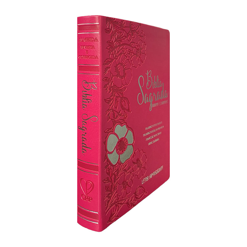 BIblia Hipergigante ARC Full Color c/ Harpa PU Luxo com Índice - Prateada Dália Pink