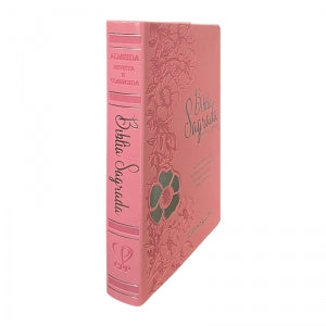 BIblia Hipergigante ARC Full Color c/ Harpa PU Luxo com Índice - Prateada Floral Dália Rosa