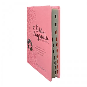 BIblia Hipergigante ARC Full Color c/ Harpa PU Luxo com Índice - Prateada Floral Dália Rosa