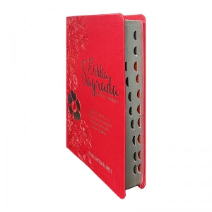BIblia Hipergigante ARC Full Color c/ Harpa PU Luxo com Índice - Prateada Floral Dália Vermelha