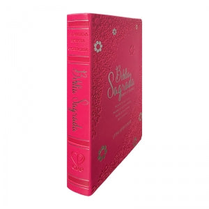 BIblia Hipergigante ARC Full Color c/ Harpa PU Luxo com Índice - Prateada Floral Margarida Pink