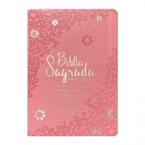 BIblia Hipergigante ARC Full Color c/ Harpa PU Luxo com Índice - Prateada Floral Margarida Rosa