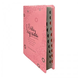 BIblia Hipergigante ARC Full Color c/ Harpa PU Luxo com Índice - Prateada Floral Margarida Rosa