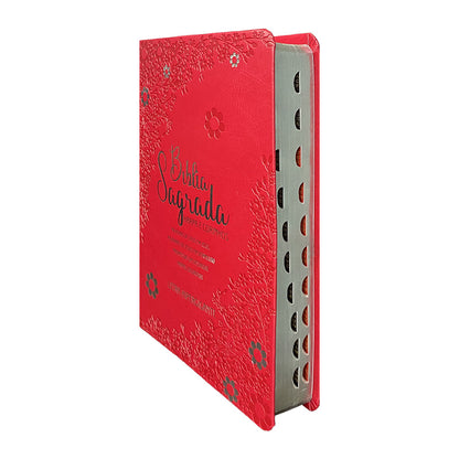 BIblia Hipergigante ARC Full Color c/ Harpa PU Luxo com Índice - Prateada Floral Margarida Vermelha