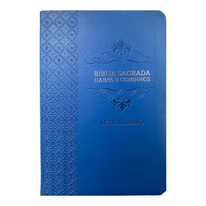 Bíblia Jumbo |ARC |  FULL COLOR - Harpa e Corinhos | CAPA PU LUXO | Arabesco Azul