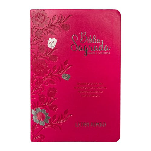 Bíblia Jumbo |ARC |  FULL COLOR - Harpa e Corinhos | CAPA PU LUXO | Floral Pink