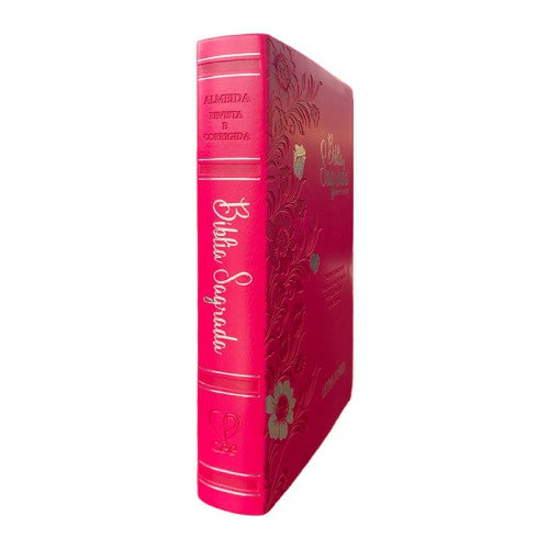 Bíblia Jumbo |ARC |  FULL COLOR - Harpa e Corinhos | CAPA PU LUXO | Floral Pink
