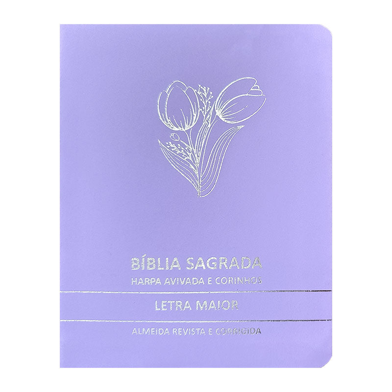 Bíblia Premium | Almeida Revista e Corrigida | Letra Maior & Harpa | Full Color | Ramo De Tulipa Lilás