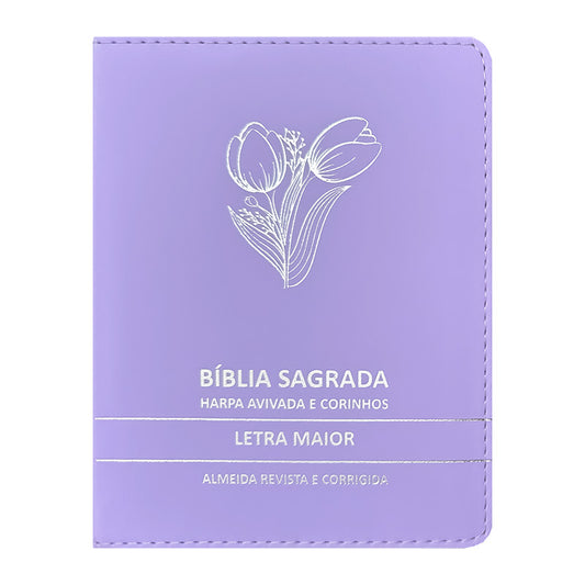 Bíblia Premium | Almeida Revista e Corrigida | Letra Maior & Zíper | Full Color | Ramo De Tulipa Lilás