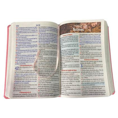 Bíblia Sagrada | Letra Hipergigante | ARC | Harpa Avivada e Corinhos | Capa PU Luxo | Floral Dalia Rosa