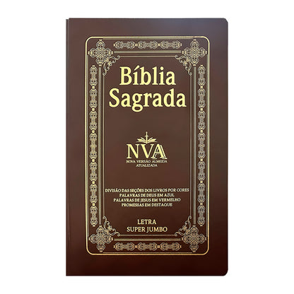 Bíblia Super Jumbo | Nova Versão Almeida Atualizada | Full Color | Capa Dura | Marrom