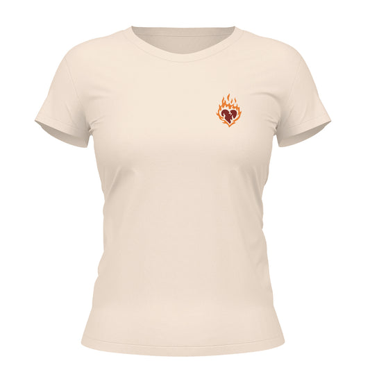 Camiseta Cristã Feminina - Coração em chamas | Off White