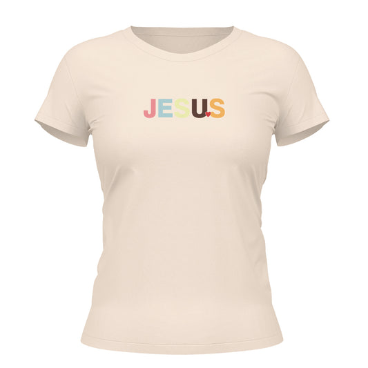 Camiseta Cristã Feminina - Jesus Colorido | Off White