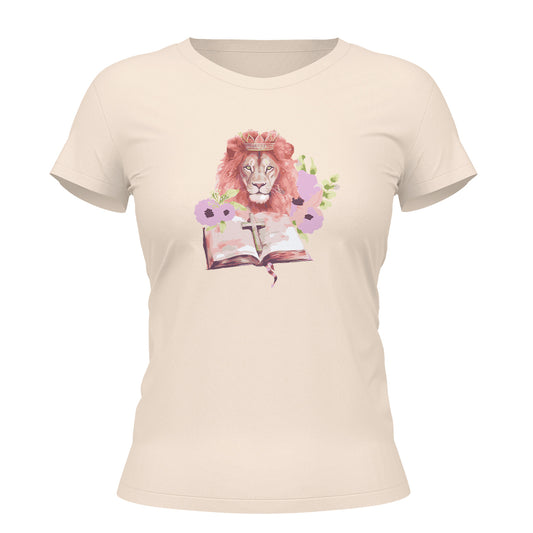 Camiseta Cristã Feminina - Leão Bíblia | Off White