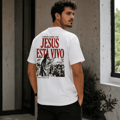 Camiseta Cristã - Jesus Está Vivo | Branca