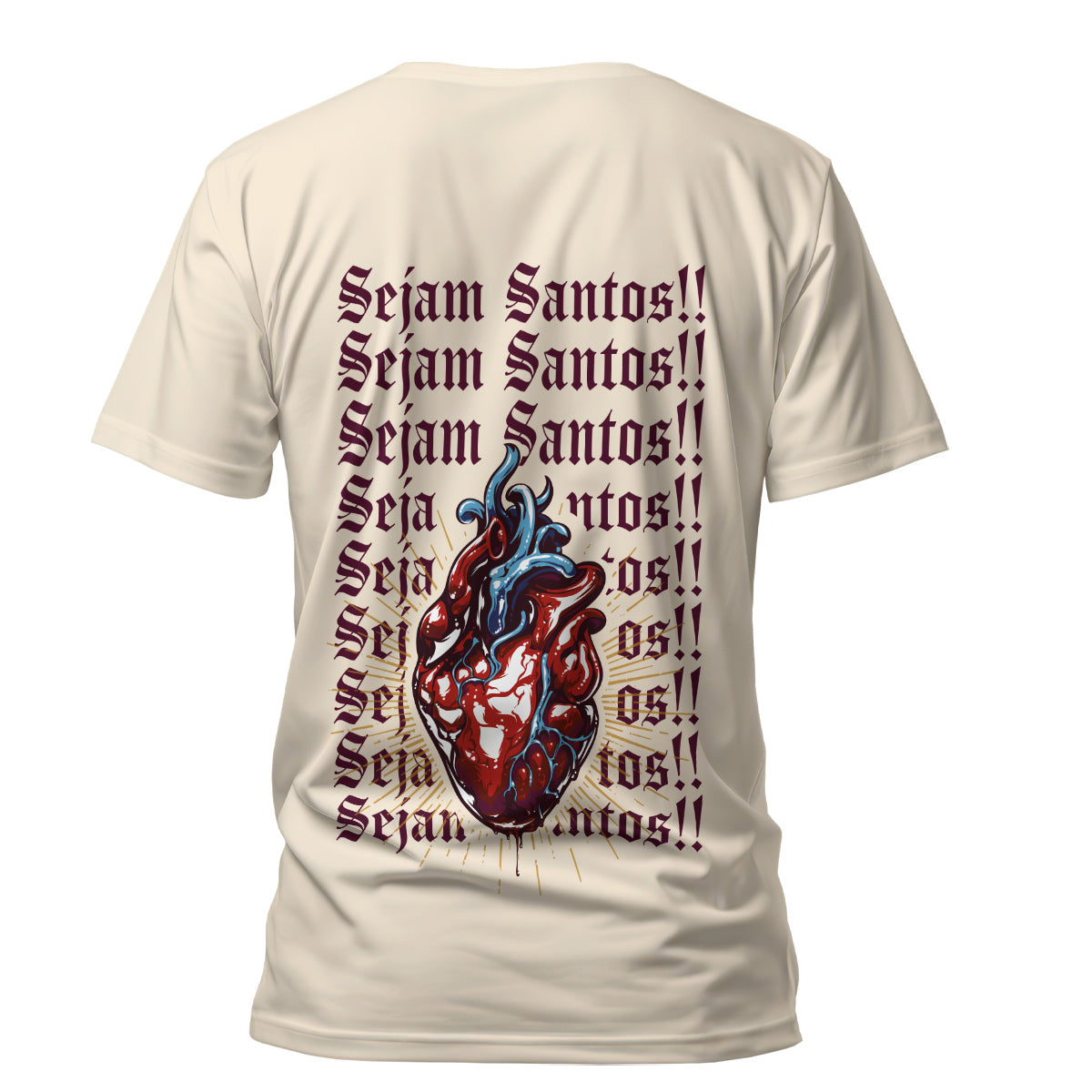 Camiseta Cristã Masculina - Sejam Santos | Off White