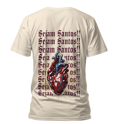 Camiseta Cristã Masculina - Sejam Santos | Off White