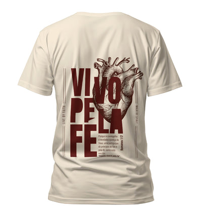 Camiseta Cristã Masculina - Viva Pela Fé | Off White