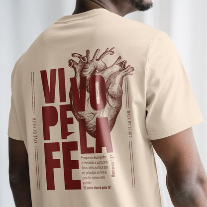Camiseta Cristã Masculina - Viva Pela Fé | Off White