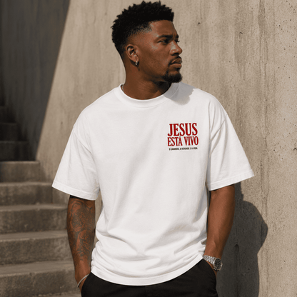 Camiseta Cristã Oversized - Jesus Está Vivo | Branca