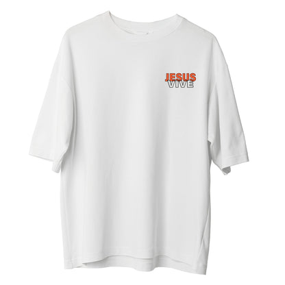 Camiseta Cristã Oversized - Jesus Vive | Branca
