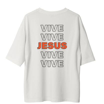 Camiseta Cristã Oversized - Jesus Vive | Branca