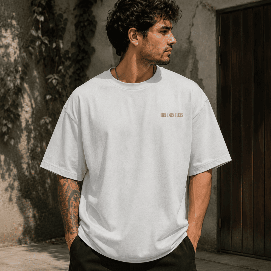Camiseta Cristã Oversized - Rei Dos Reis | Branca