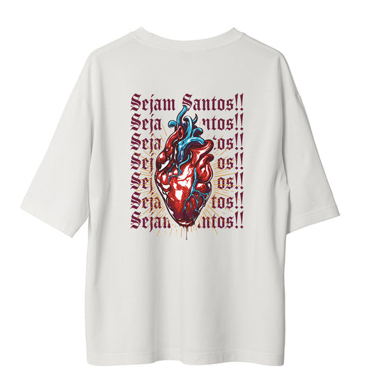 Camiseta Cristã Oversized -  Sejam Santos | Branca