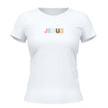 Camiseta Cristã Feminina - Jesus Colorido | Branca