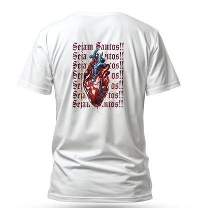 Camiseta Cristã Masculina - Sejam Santos | Branca