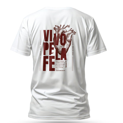 Camiseta Cristã Masculina - Viva pela fé | Branca