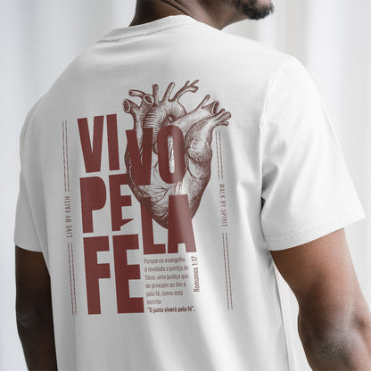 Camiseta Cristã Masculina - Viva pela fé | Branca