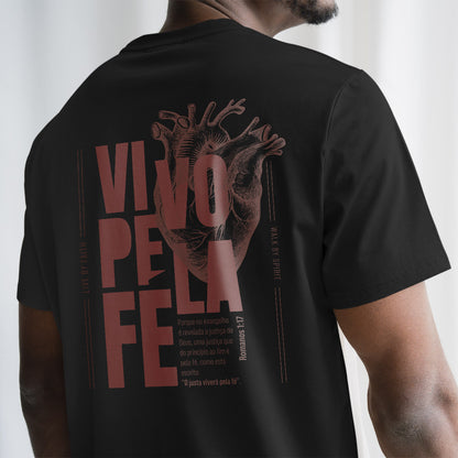 Camiseta Cristã Masculina - Viva pela fé | Preta