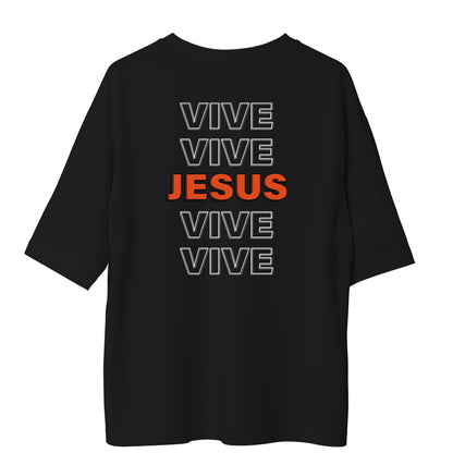 Camiseta Cristã Oversized - Jesus Vive | Preta