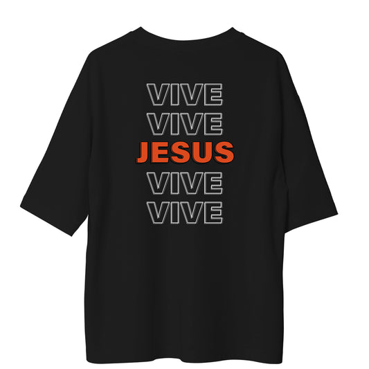 Camiseta Cristã Oversized - Jesus Vive | Preta